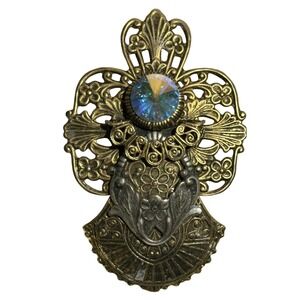 Jane Vintage 1997 Abstract Angel Brooch Gold Tone AB Crystal Filigree Pin